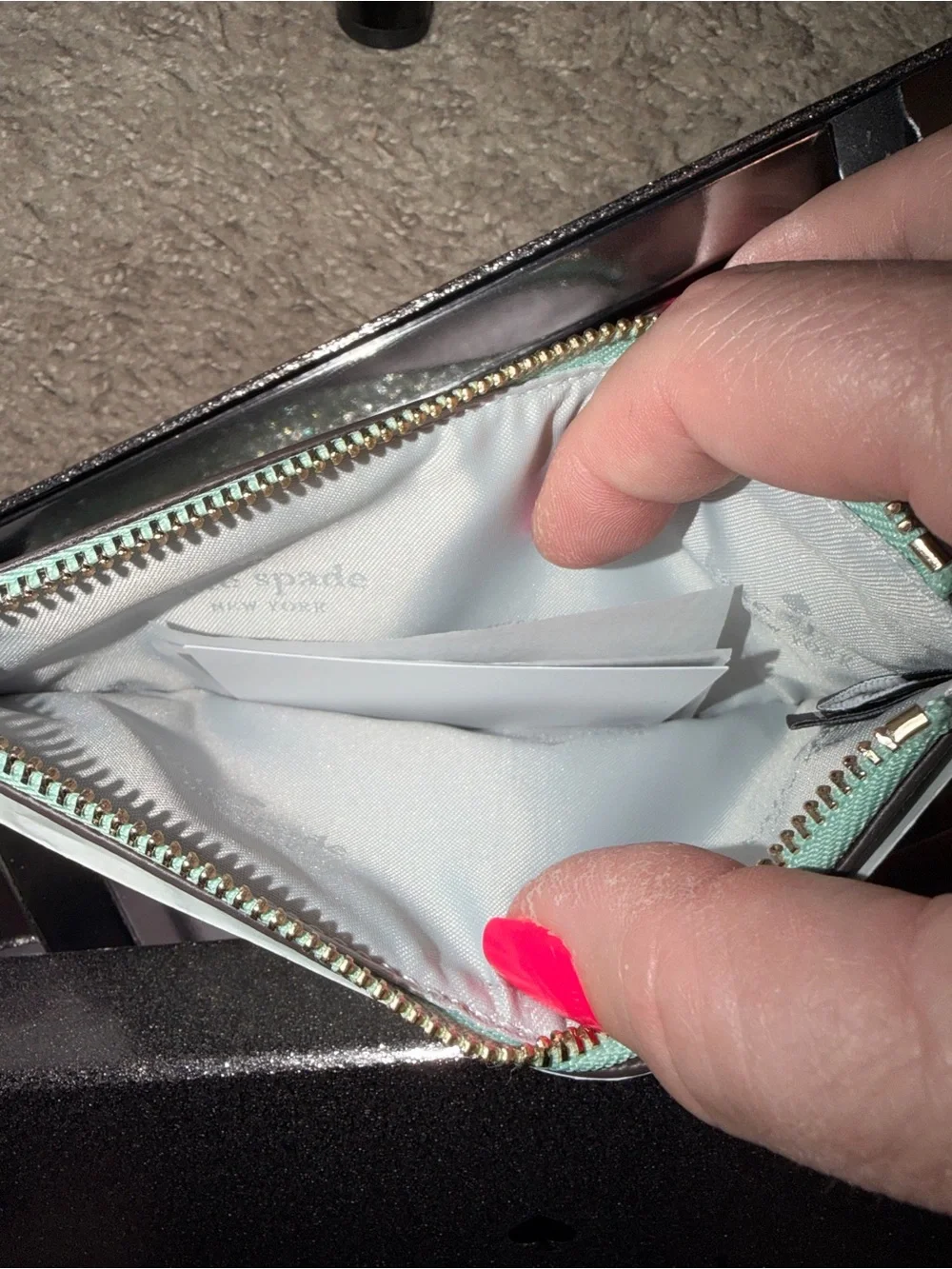 NWT Kate Spade Mint Green Glitter Wallet